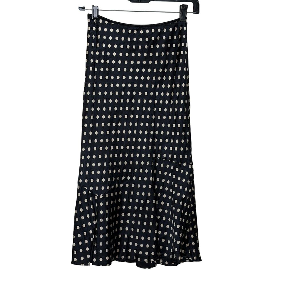 Ticci Tonetto Silk Polka Dot Midi Skirt Bias Cut Black White Small